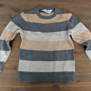 H&M Striped Crewneck Sweater - Charcoal, Beige, Light Gray